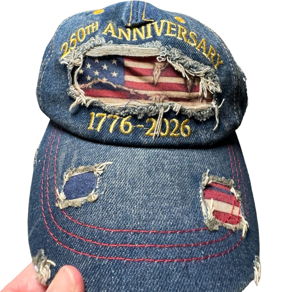 Unbranded 250th Anniversary Hat Unisex New Blue Distressed American Flag Denim